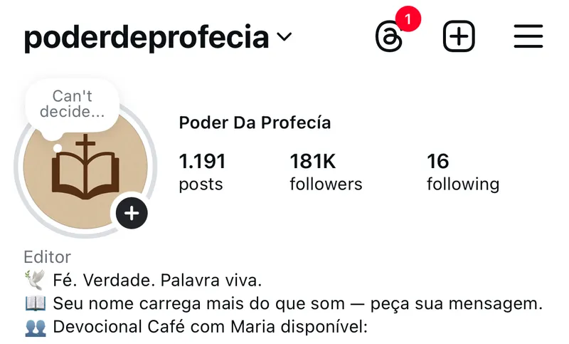 Perfil Instagram @poderdeprofecia com 181K seguidores