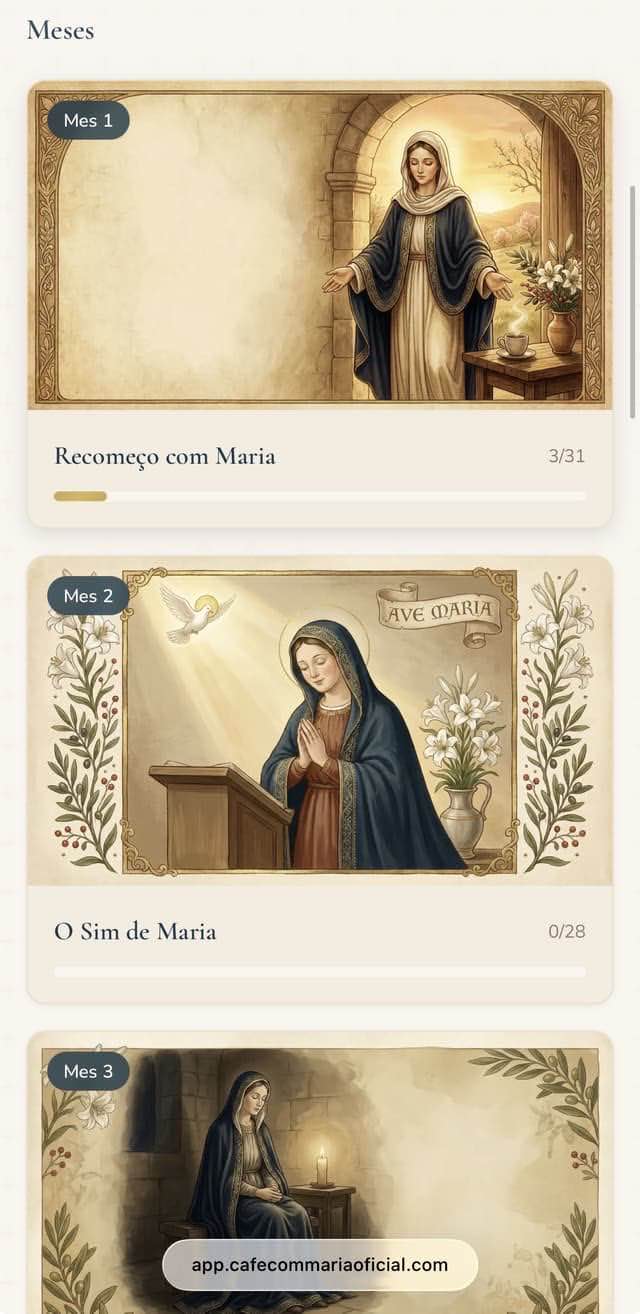 Tela de meses do app Café com Maria